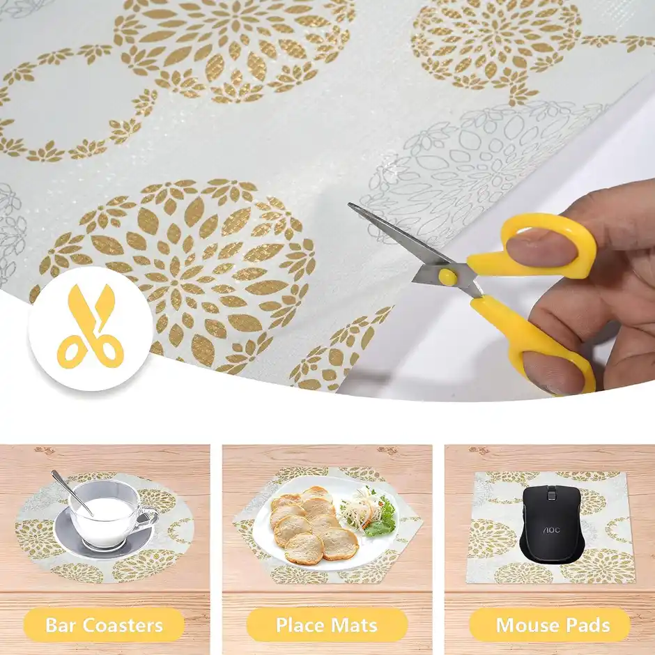 Kuber Industries PVC 5 MTR Flower Design Kitchen Drawer/Cabinet Shelf Mat | Cream