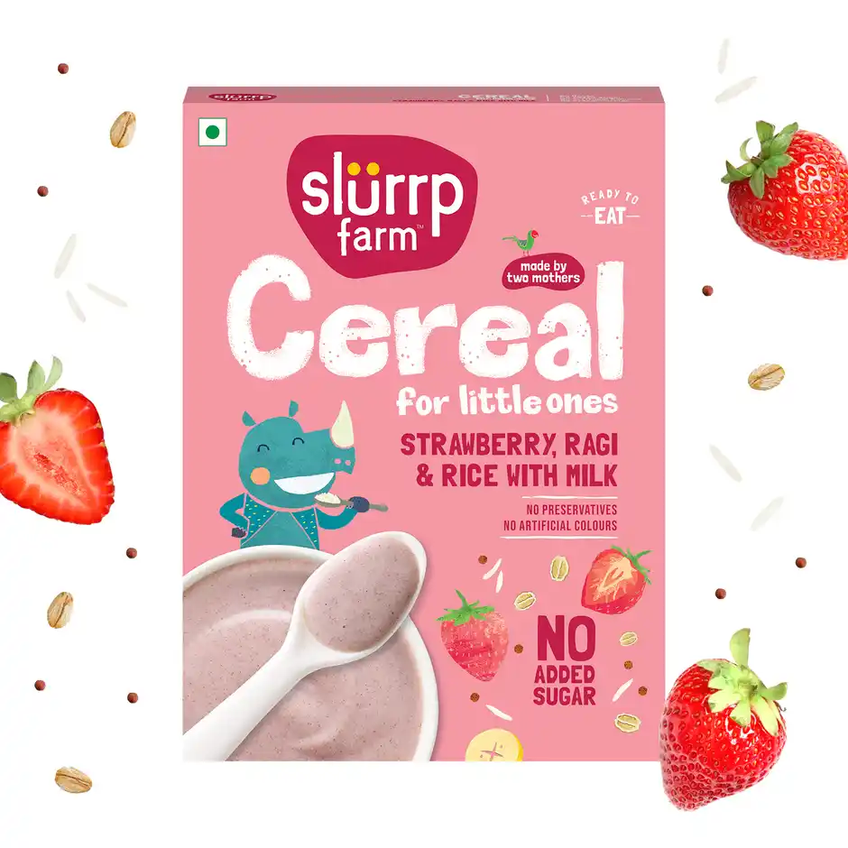 Slurrp Farm Strawberry, Ragi and Rice Cereal with Milk and No Added Sugar