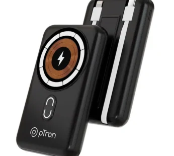 pTron Dynamo Quanta 10000 mAh 22.5W Nano Power Bank | 15W Wireless Magnetic Charging With Cables – Black