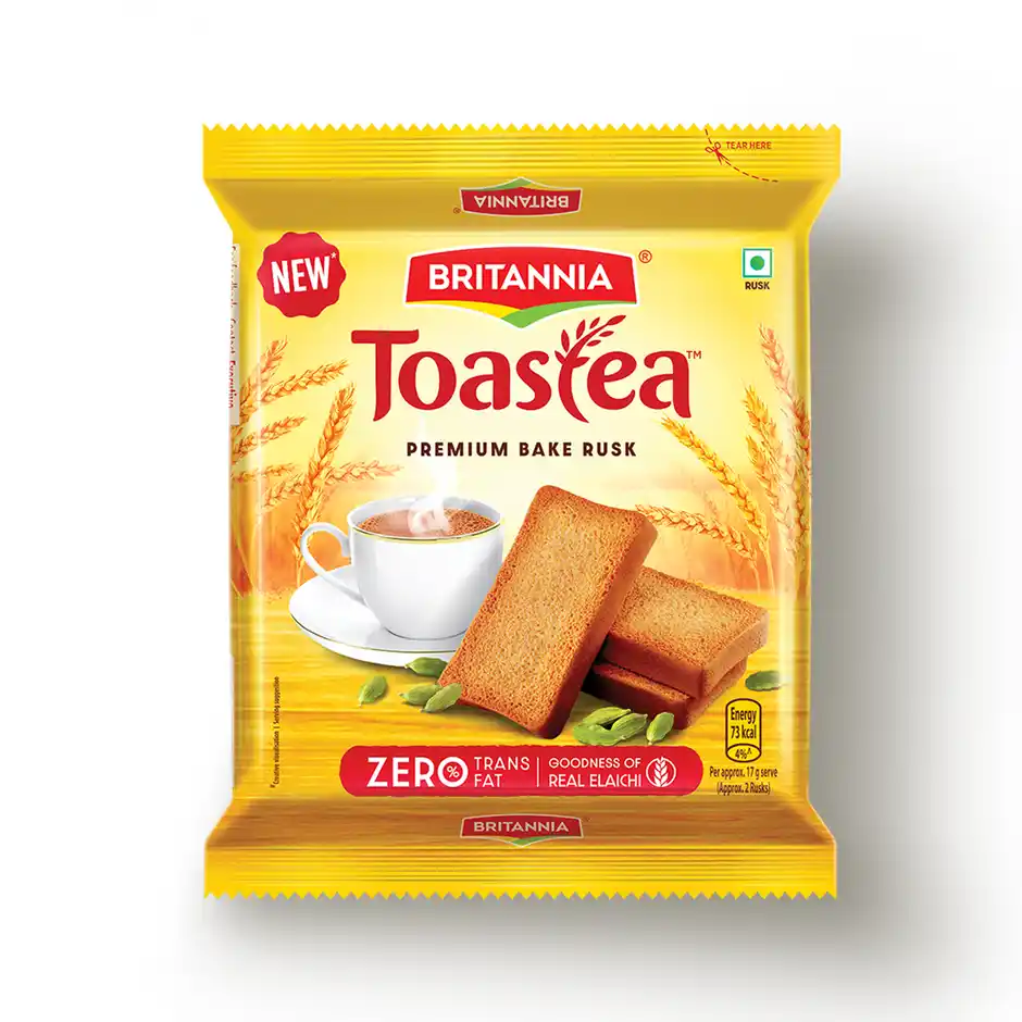 Britannia Toastea Premium Bake Rusk With Real Elaichi Share.svg Net Qty: 1 pack (183 g)