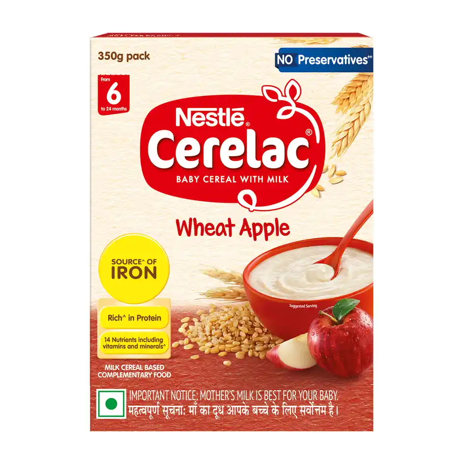 Nestlé CERELAC Wheat Apple Baby Food Cereal, No Preservatives, 6 to 24 Months Baby Share.svg Net Qty: 1 pack (350 g)