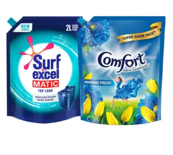 Surf Excel Matic Top Load Detergent Liquid Refill | Tough Dried Stain Removal (2L) & Comfort Morning Fresh After Wash Fabric Conditioner (2L) Combo Share.svg Net Qty: 2 combo